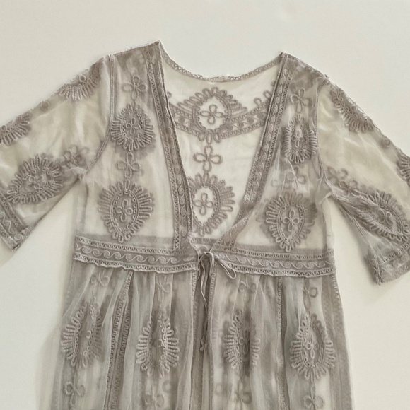 Lace Sheer Kimono Duster OS Gray Boho Hippie Festival Dainty Ethereal Fairycore - Picture 9 of 12